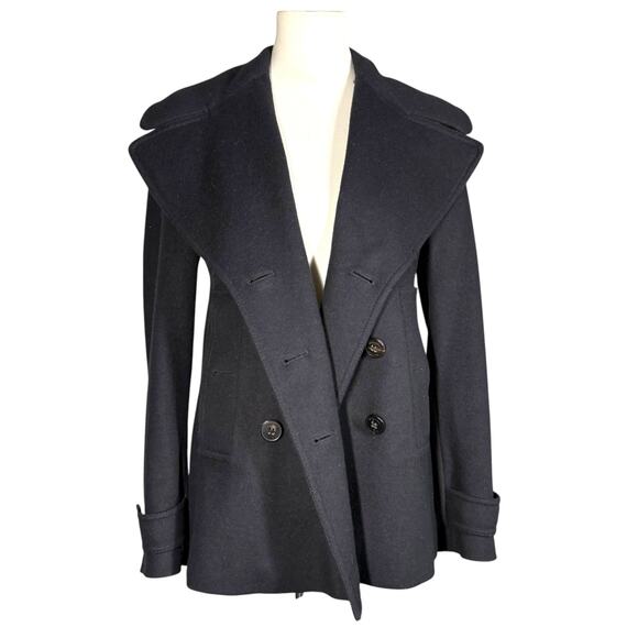 Burberry Wool Cashmere Black Pea Coat Women's Size 4 - Picture 1 of 12